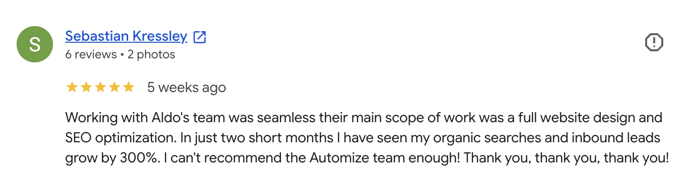 Screenshot of a 5-star Google review from Sebastian Kressley