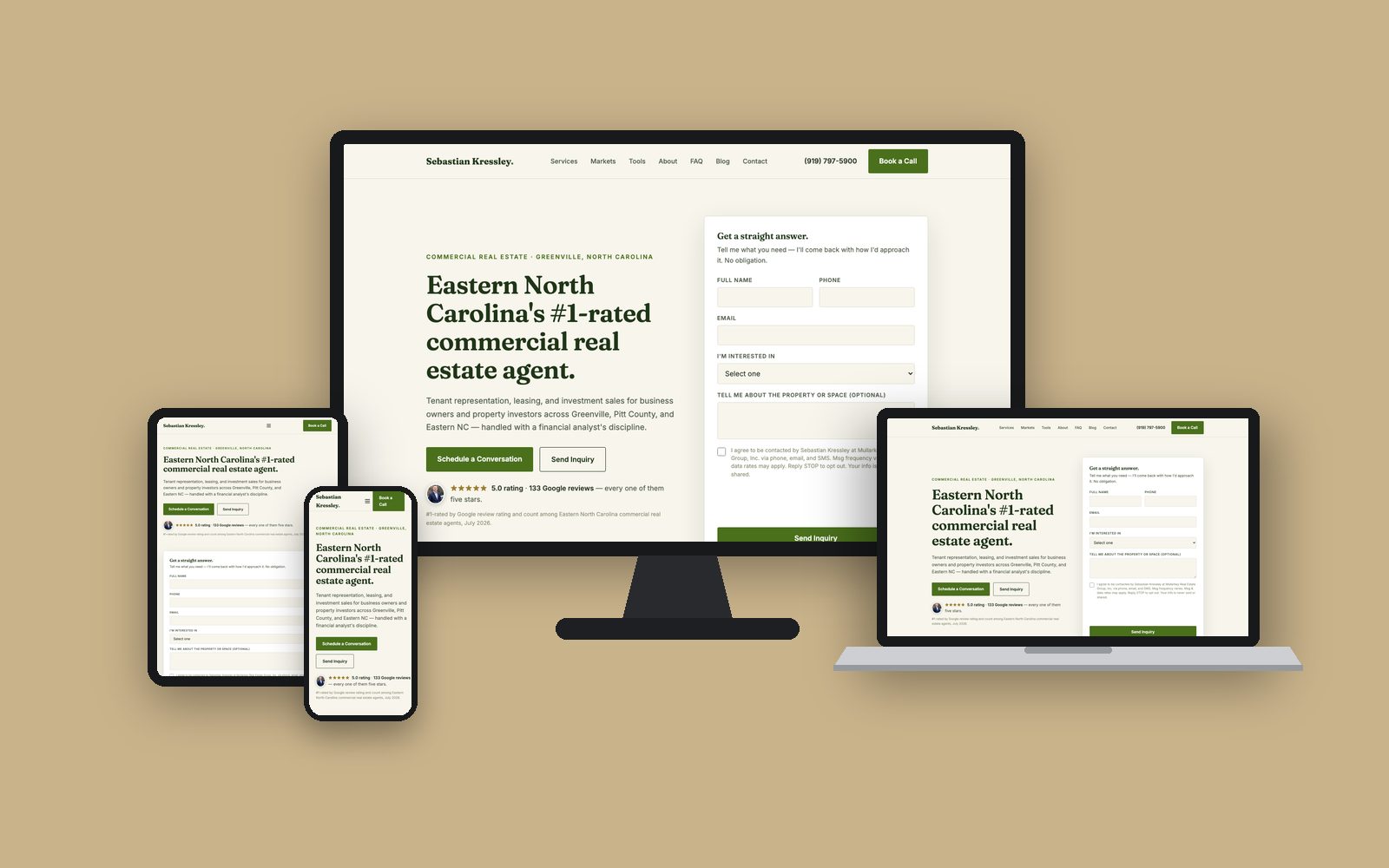 Sebastian Kressley website on desktop, laptop, tablet and phone