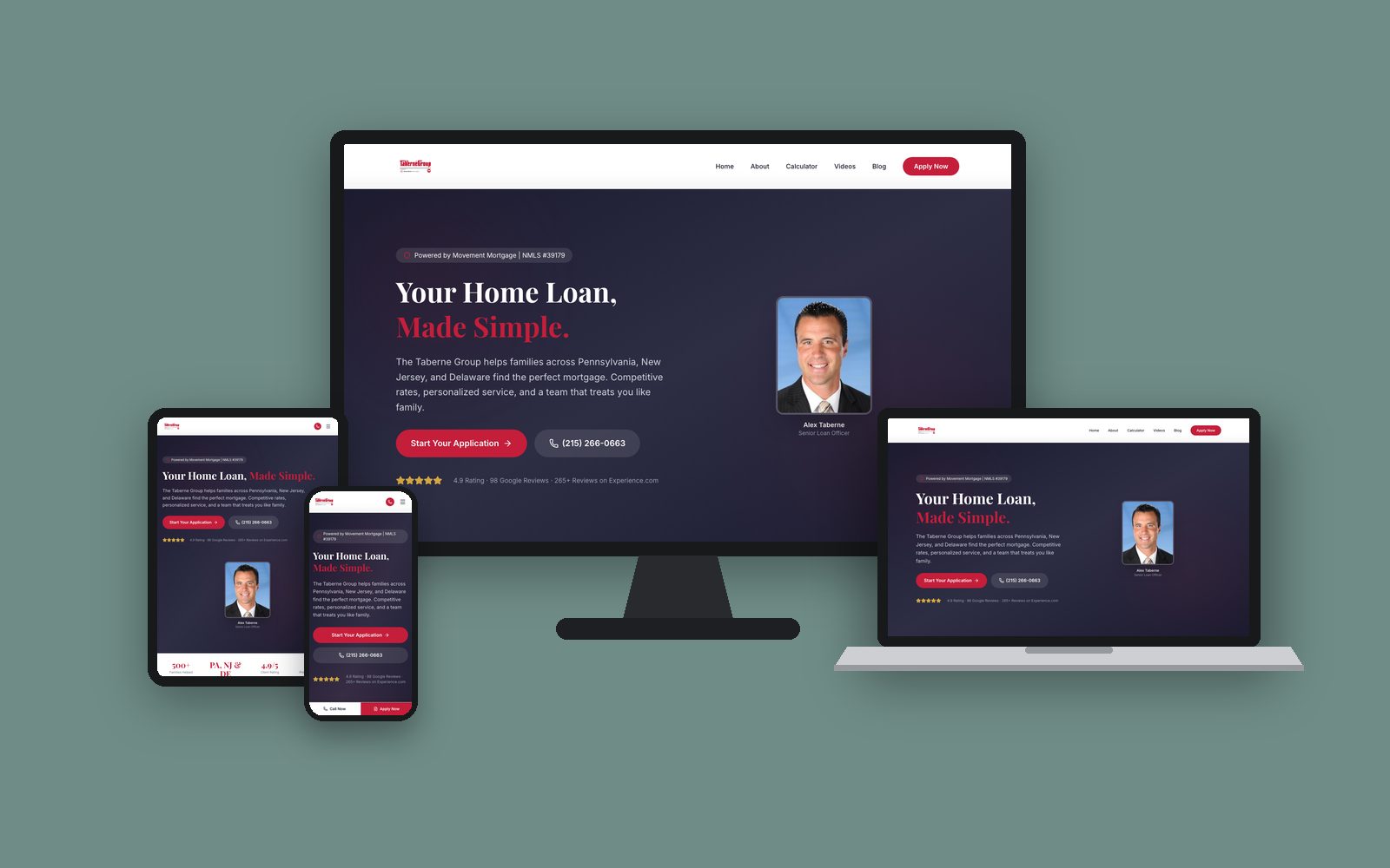 The Taberne Group website on desktop, laptop, tablet and phone